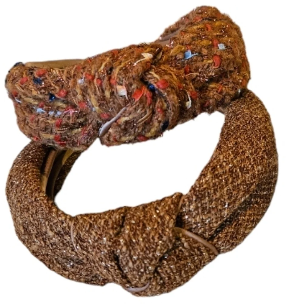 NEW! Tweed Mettalic Thread Knotted Headband Hair Accessories 2pc Set.